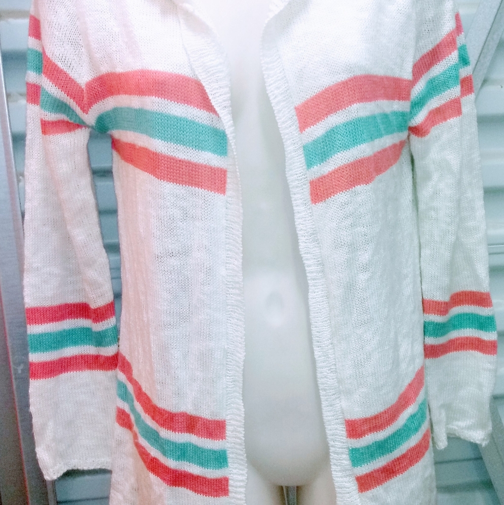 Teal and peach accented sweater